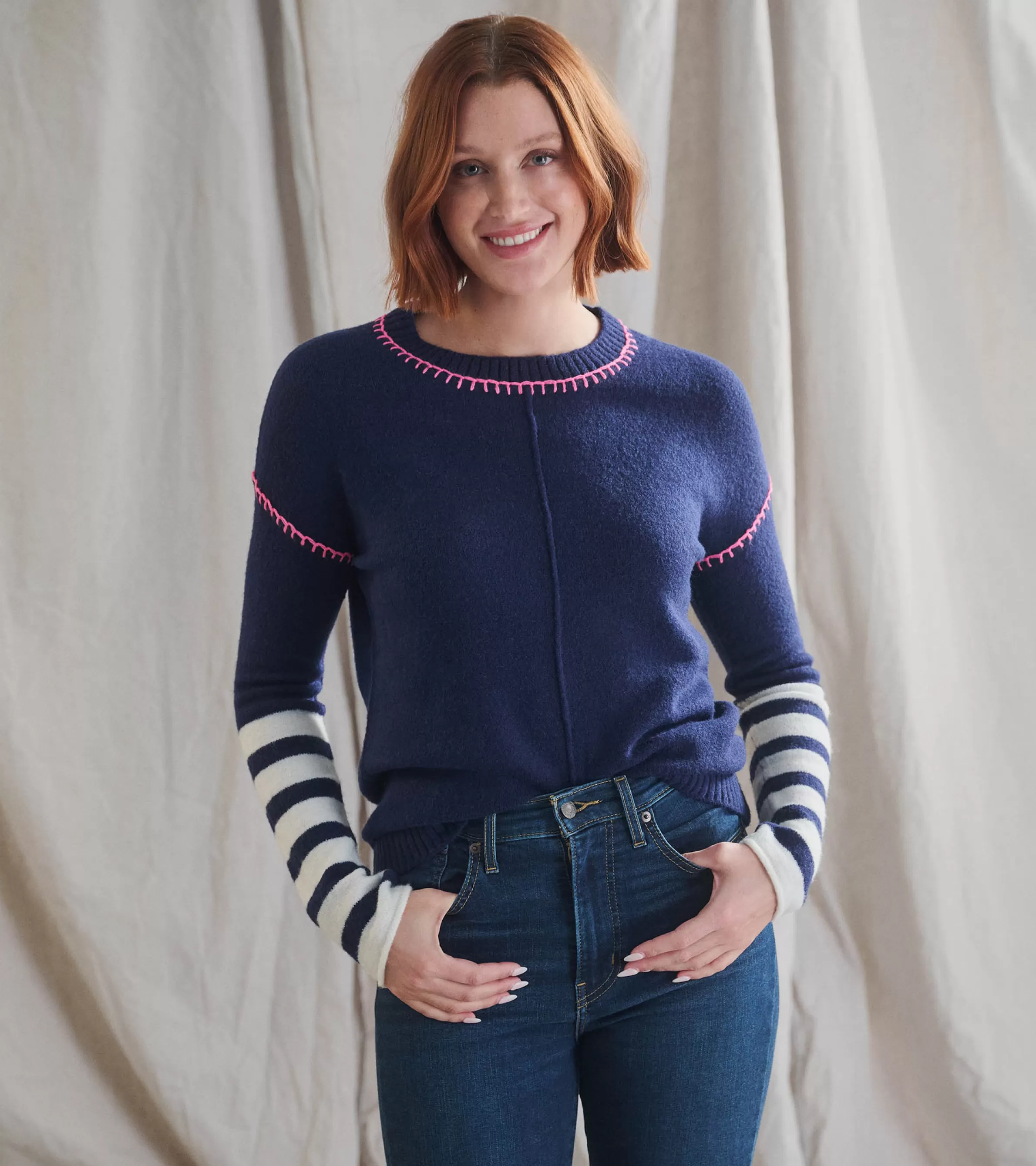 Women Hatley Sweaters*Avery Sweater - Navy Stripes