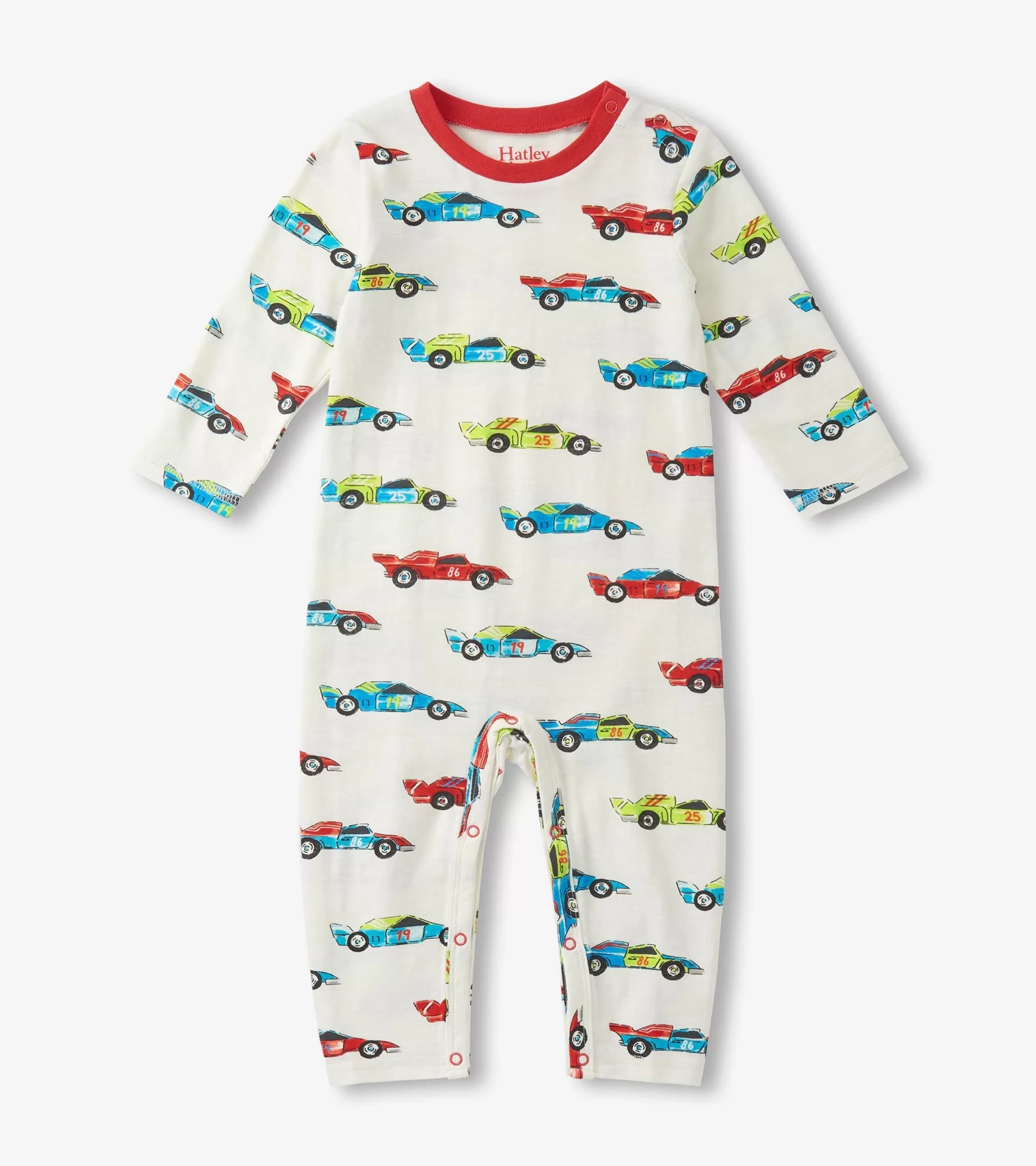 Hatley Rompers*Baby Boys Water Colour Racecars Long Sleeve Romper