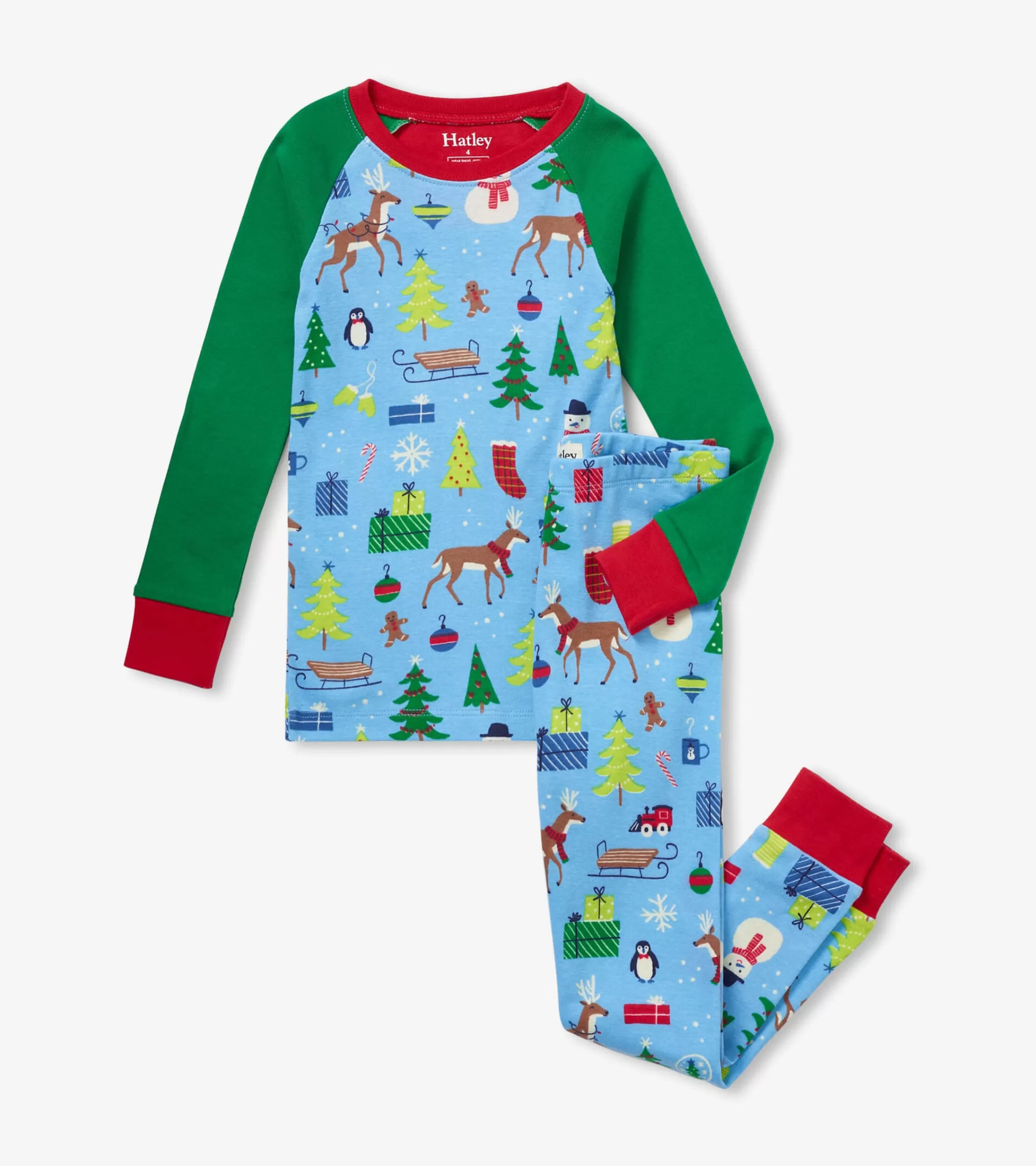 BOY Hatley Sleepwear | Sleepwear*Blue Christmas Raglan Kids Organic Cotton Pajama Set