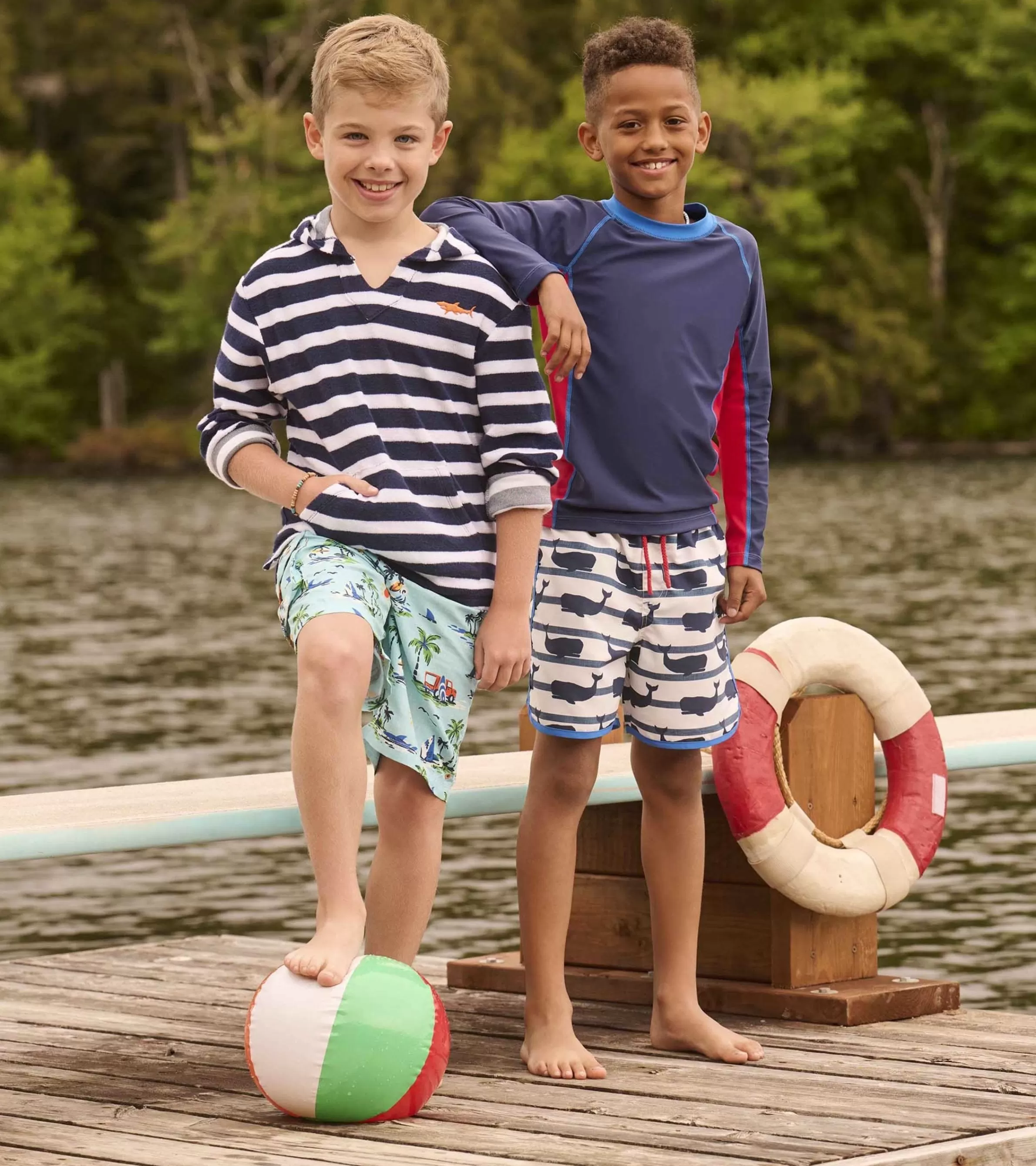 BOY Hatley Swimwear | Swimwear*Boys Deep Sea Stripes Terry Pullover Hoodie