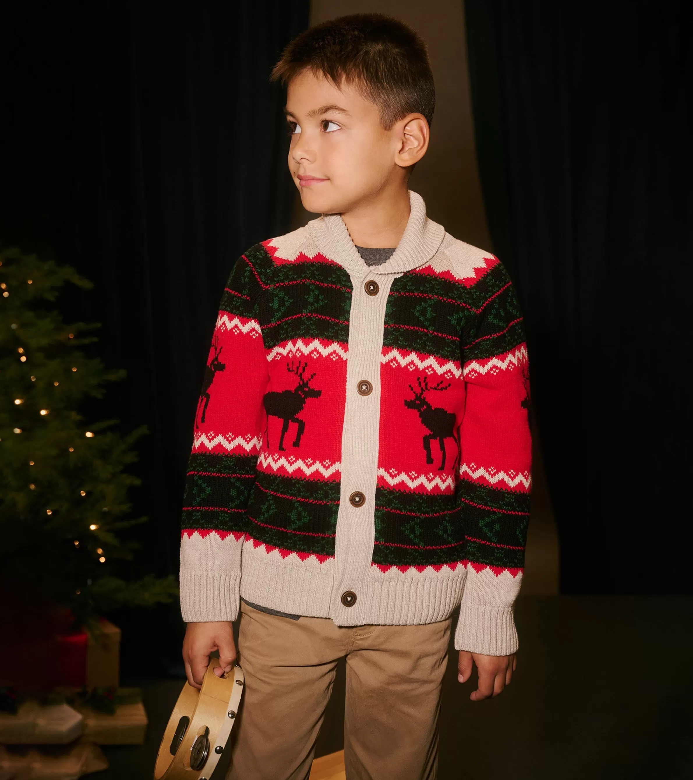 BOY Hatley Sweaters*Boys Holiday Elks Shawl Collar Cardigan