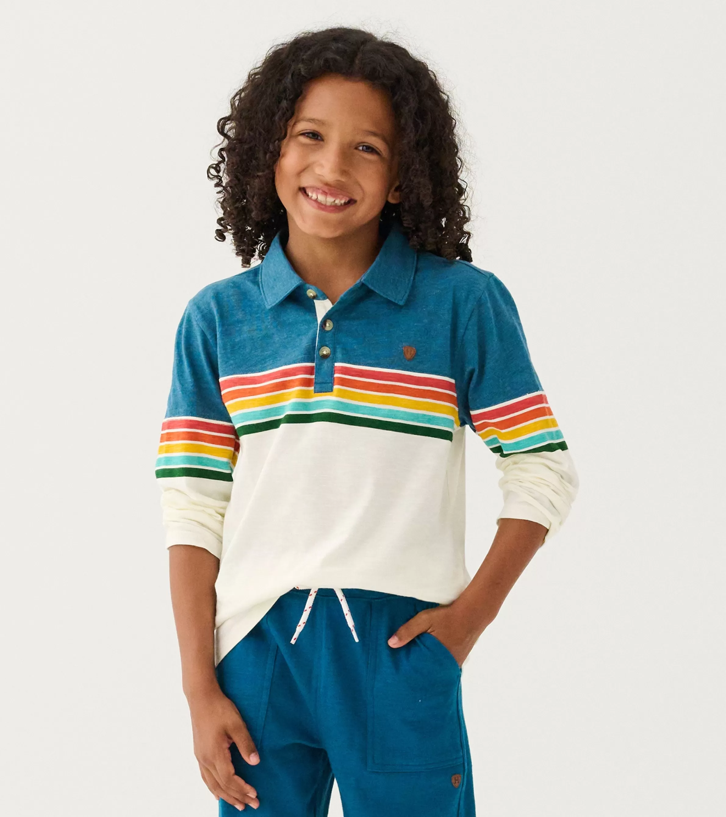 BOY Hatley Tops*Boys Retro Stripes Long Sleeve Panelled Polo