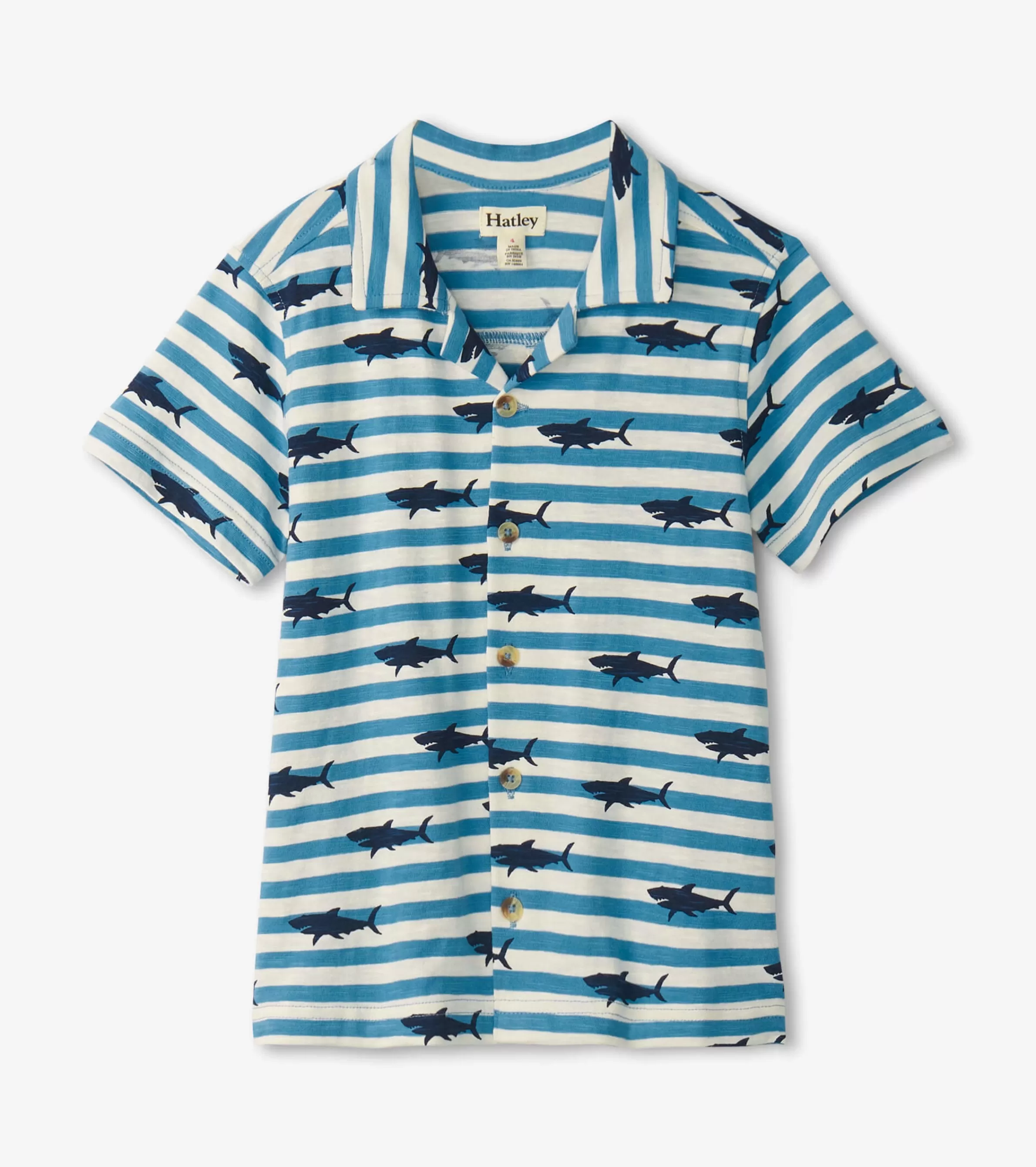 BOY Hatley Tops*Boys Shark Stripes Jersey Button Down