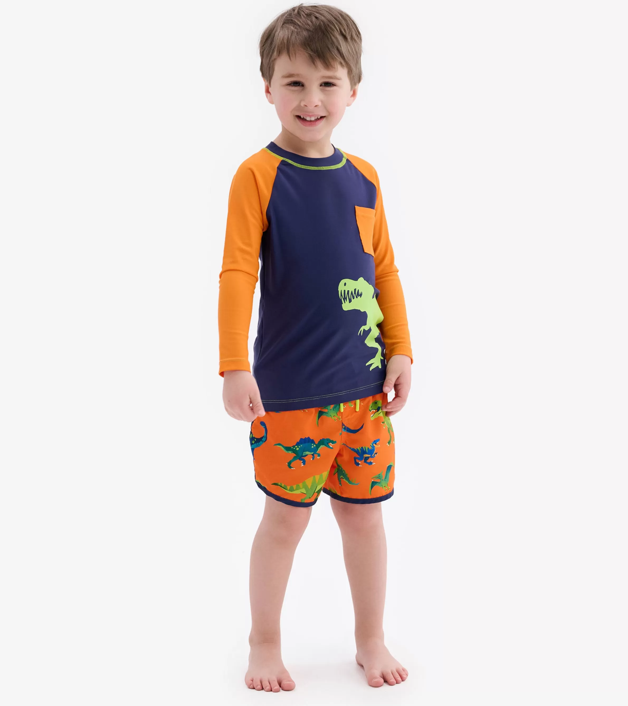 BOY Hatley Swimwear | Swimwear*Colourblock Dino Long Sleeve Pocket Rashguard