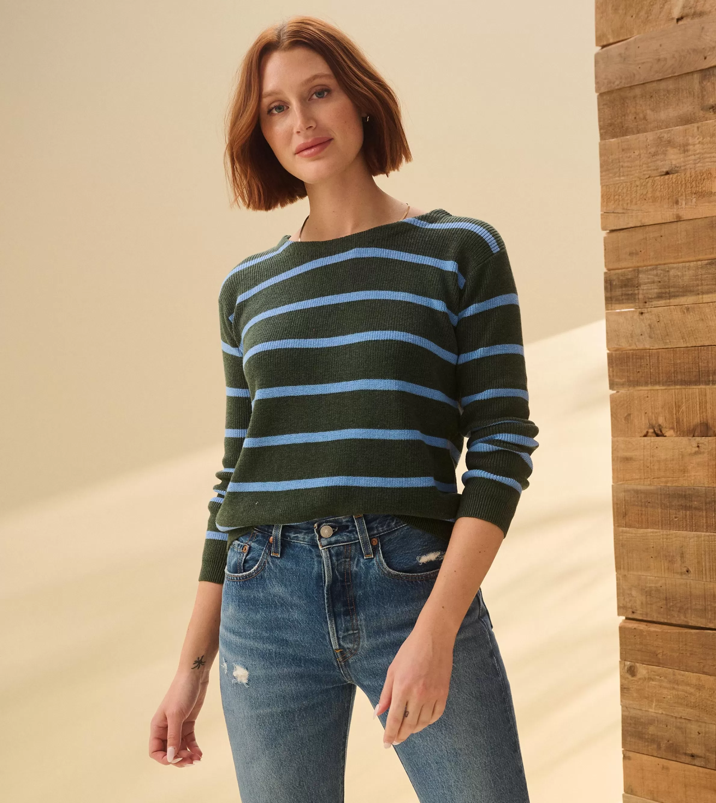 Women Hatley Sweaters*Devon Sweater - Teal Heather Stripes