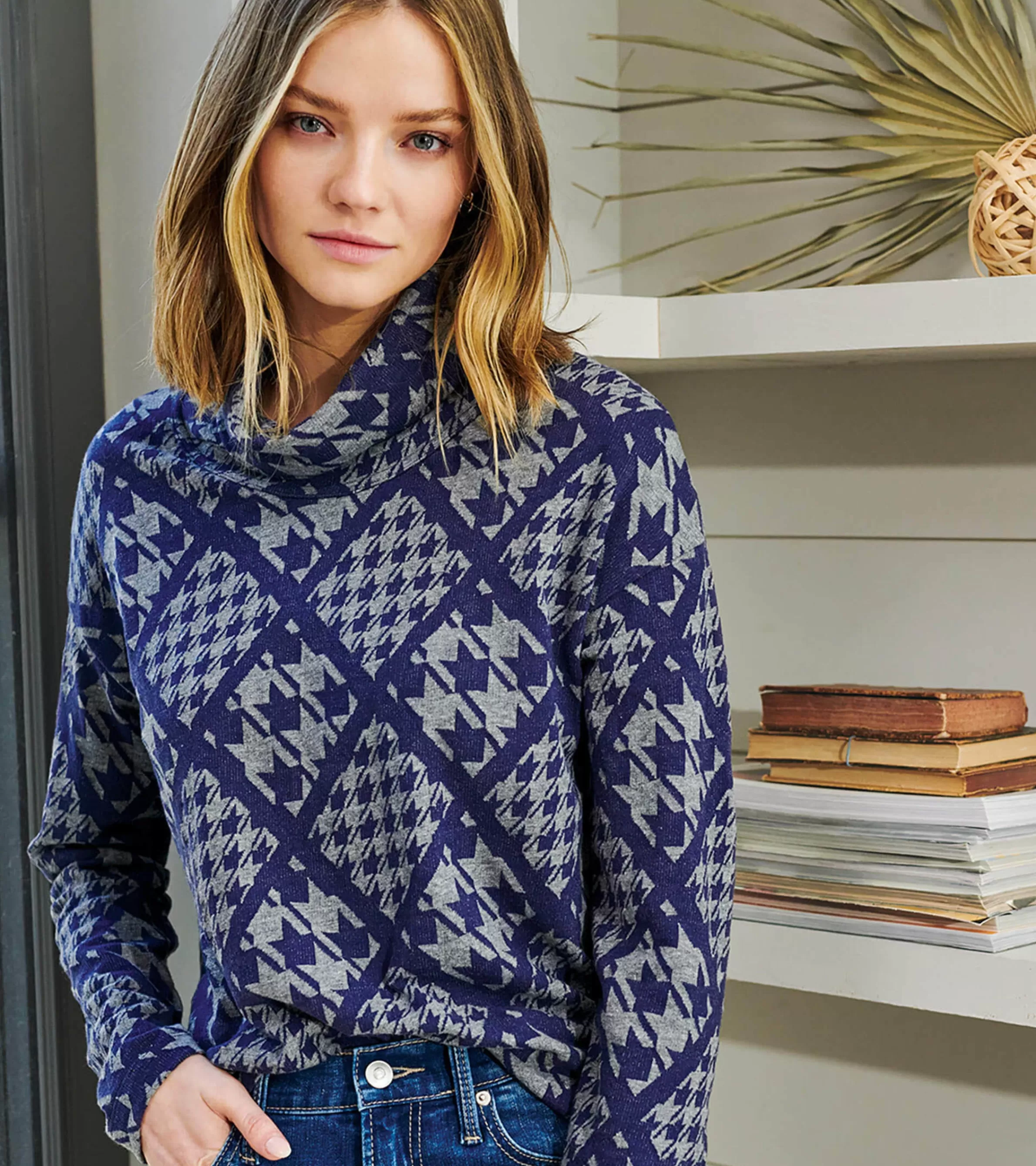 Women Hatley Tops*Funnel Neck Top - Patriot Checks