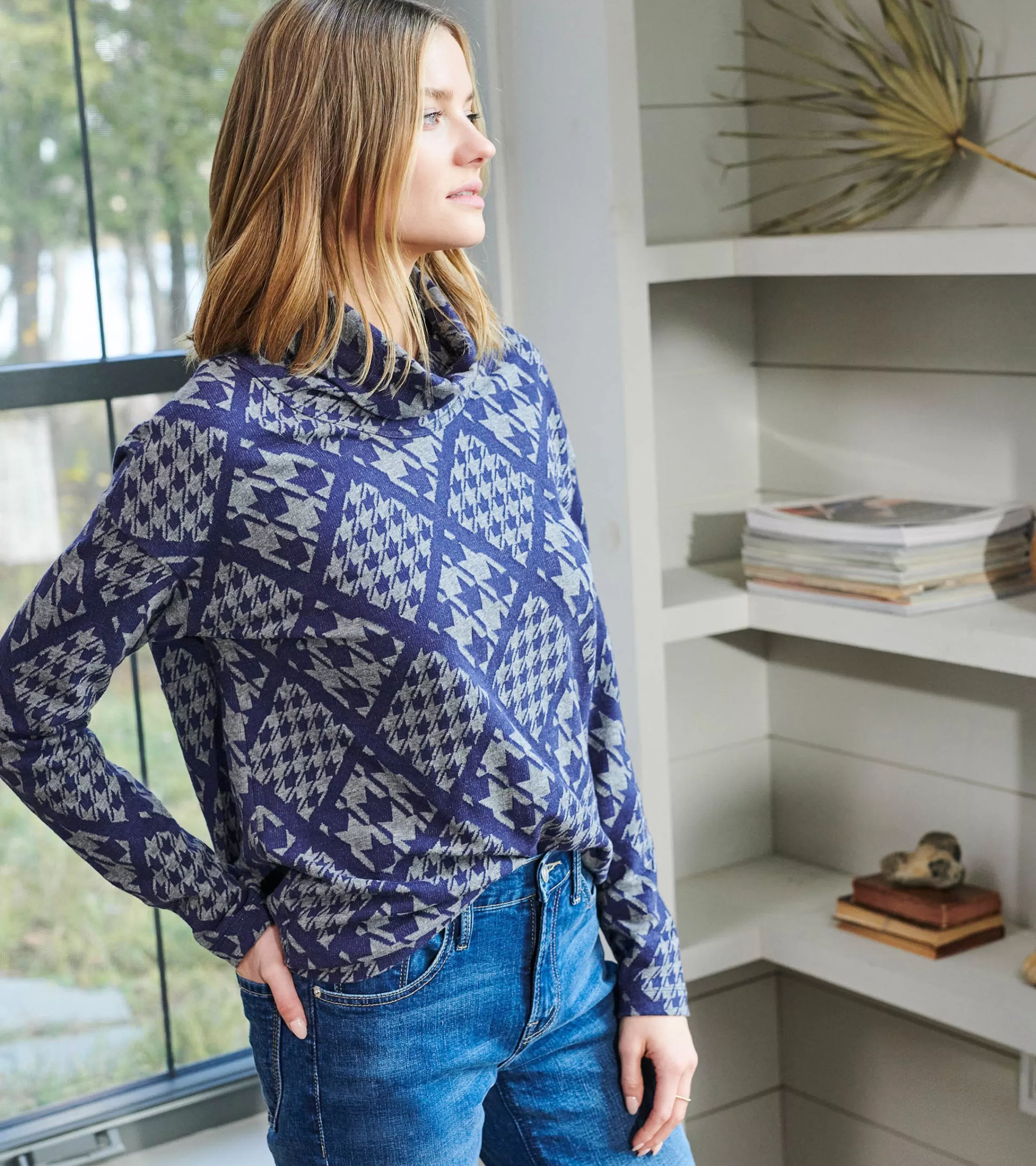 Women Hatley Tops*Funnel Neck Top - Patriot Checks