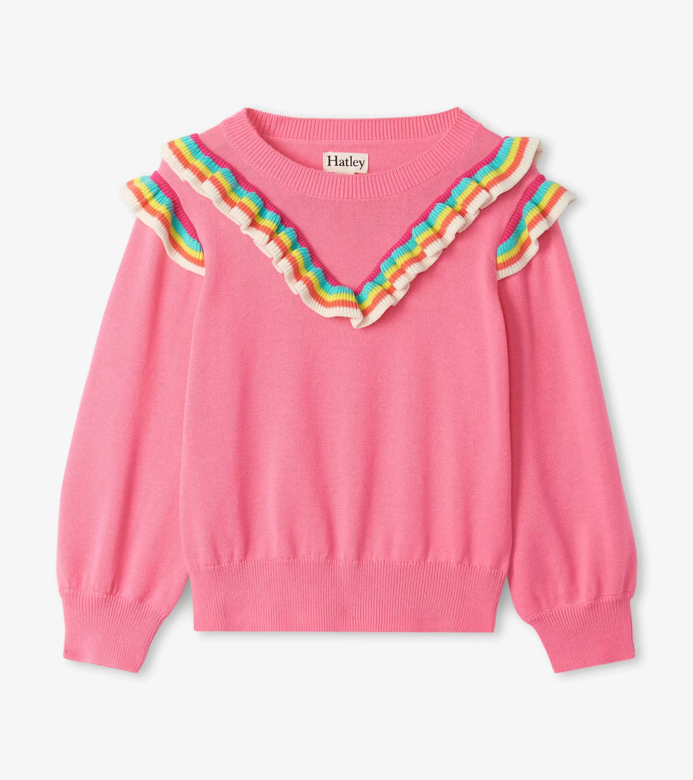 Hatley Sweaters*Girls Pink Rainbow Ruffle Sweater