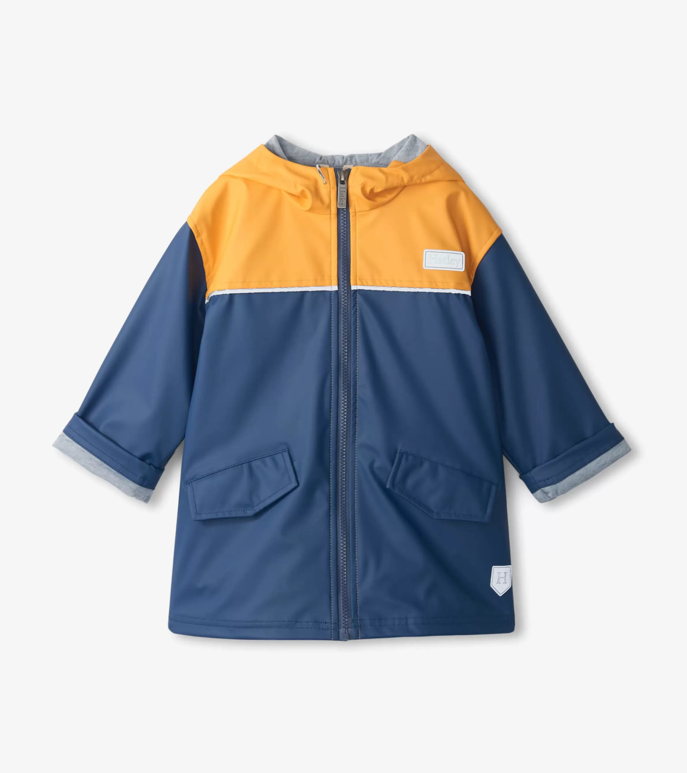 BOY Hatley Rainwear | Rainwear*Kids Yellow & Navy Zip-Up Rain Jacket