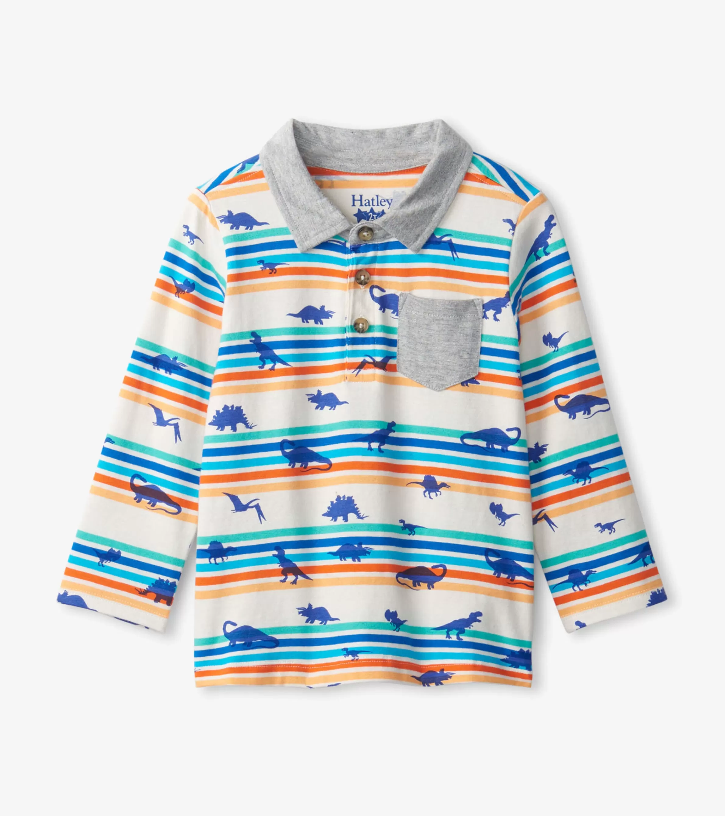 Hatley Tops*Mini Dinos Long Sleeve Polo T-Shirt