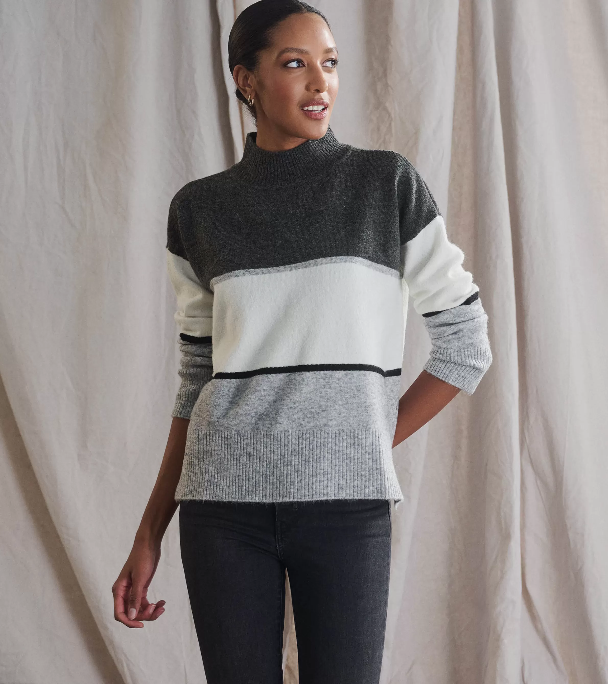 Women Hatley Sweaters | Tops*Mock Neck Tunic - Grey Block