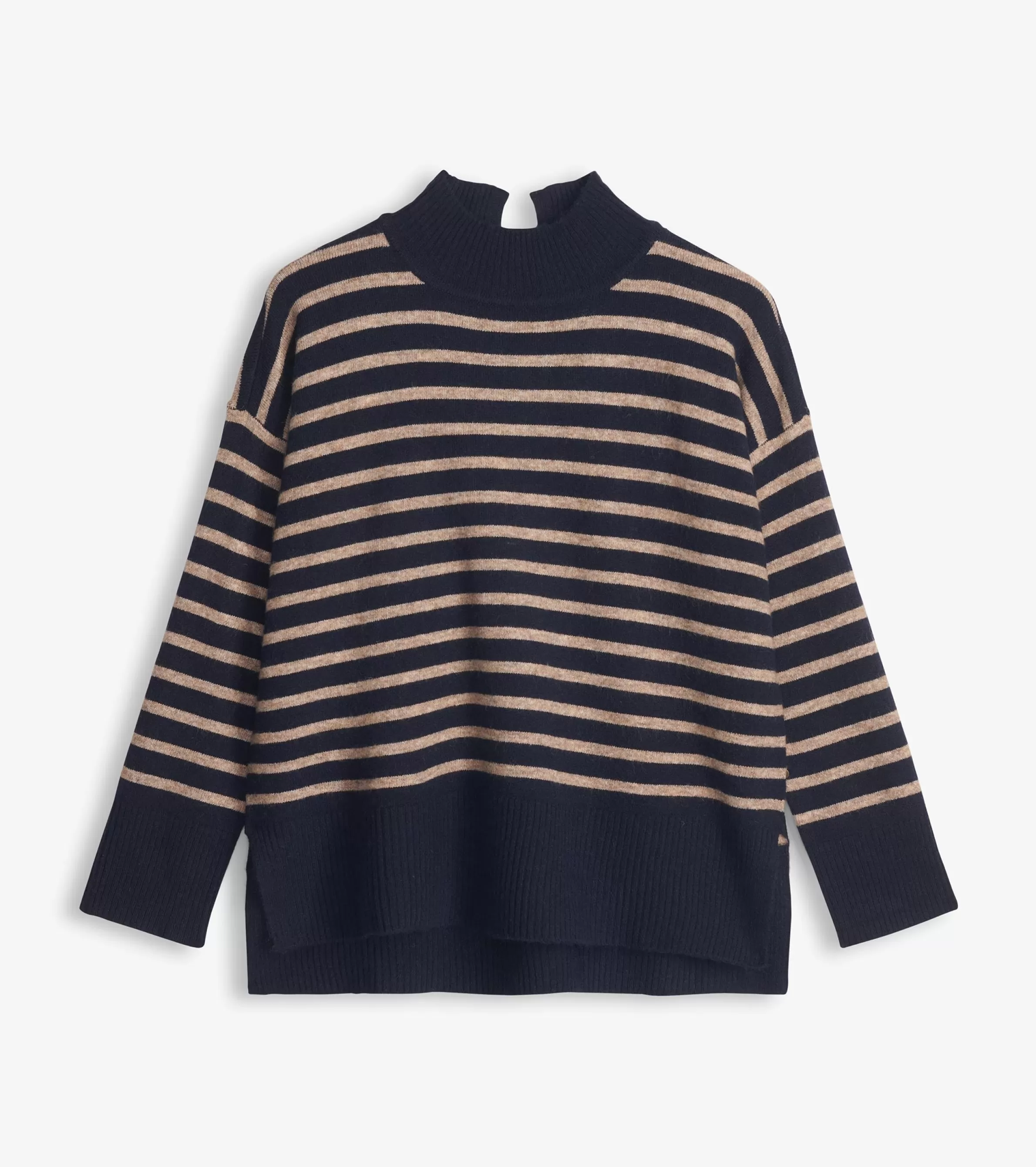 Women Hatley Sweaters | Tops*Mock Neck Tunic - Navy Taupe Stripes