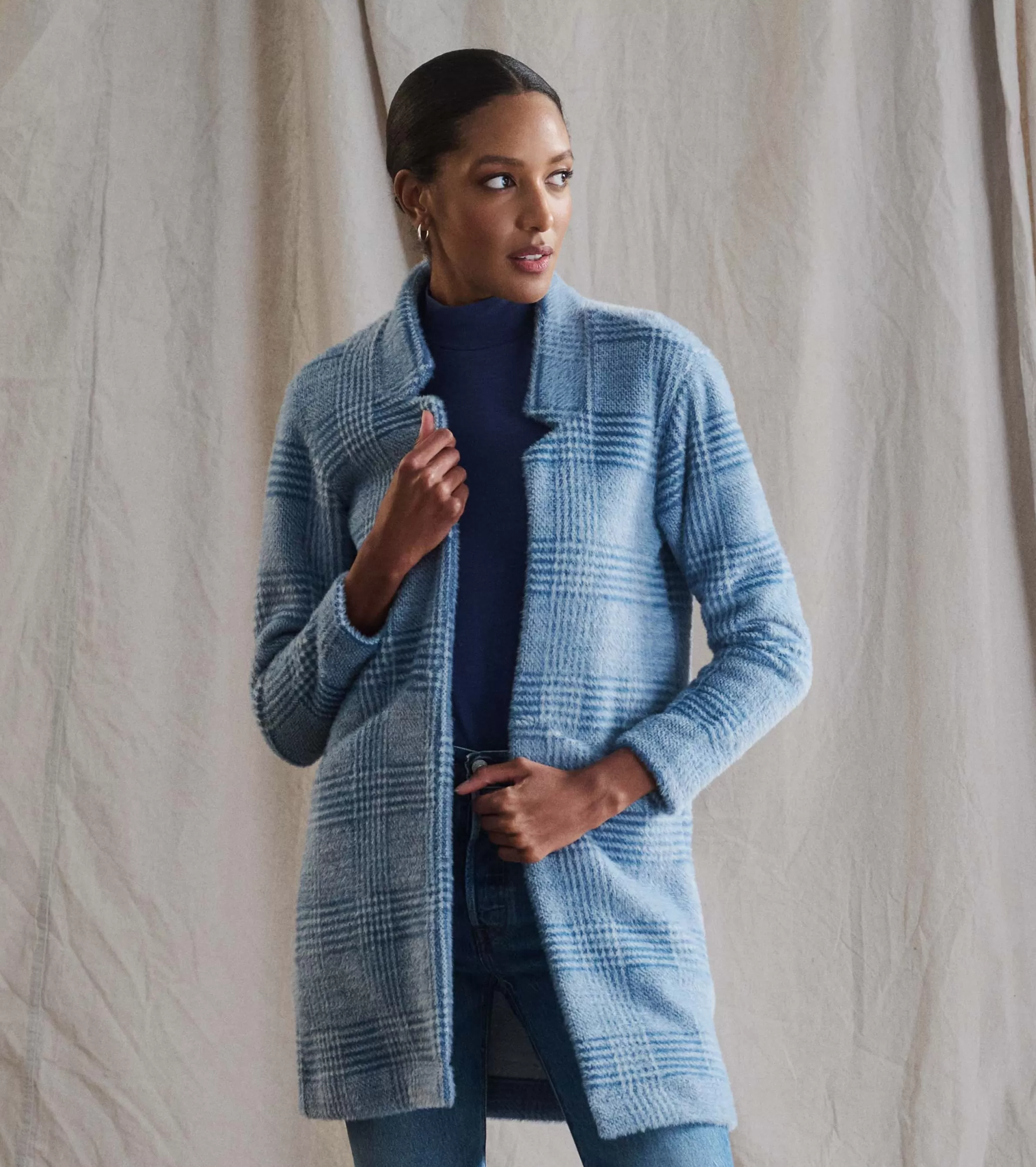 Women Hatley Tops | Outerwear*Open Front Jacket - Blue Check