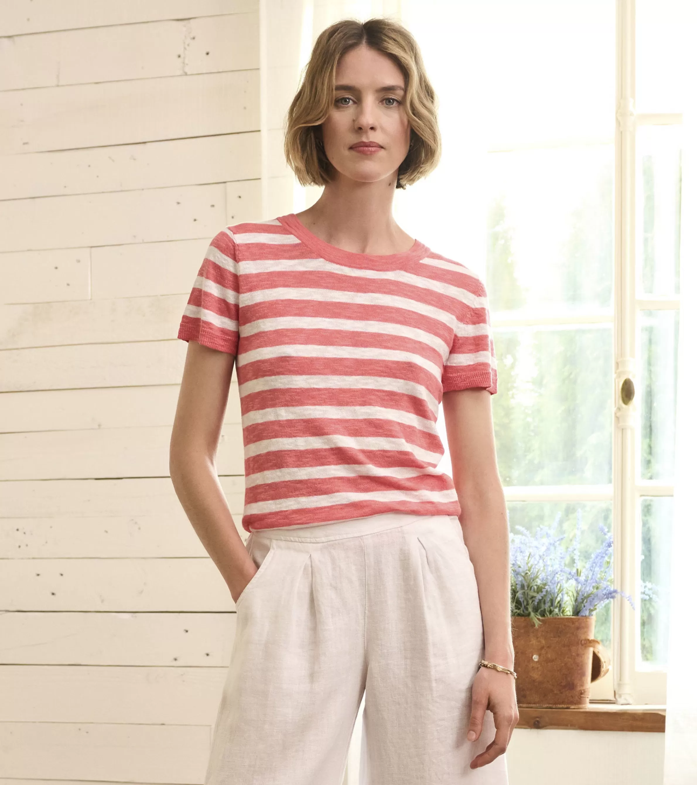 Women Hatley Tops*Simone Knit Tee - Coral Stripes