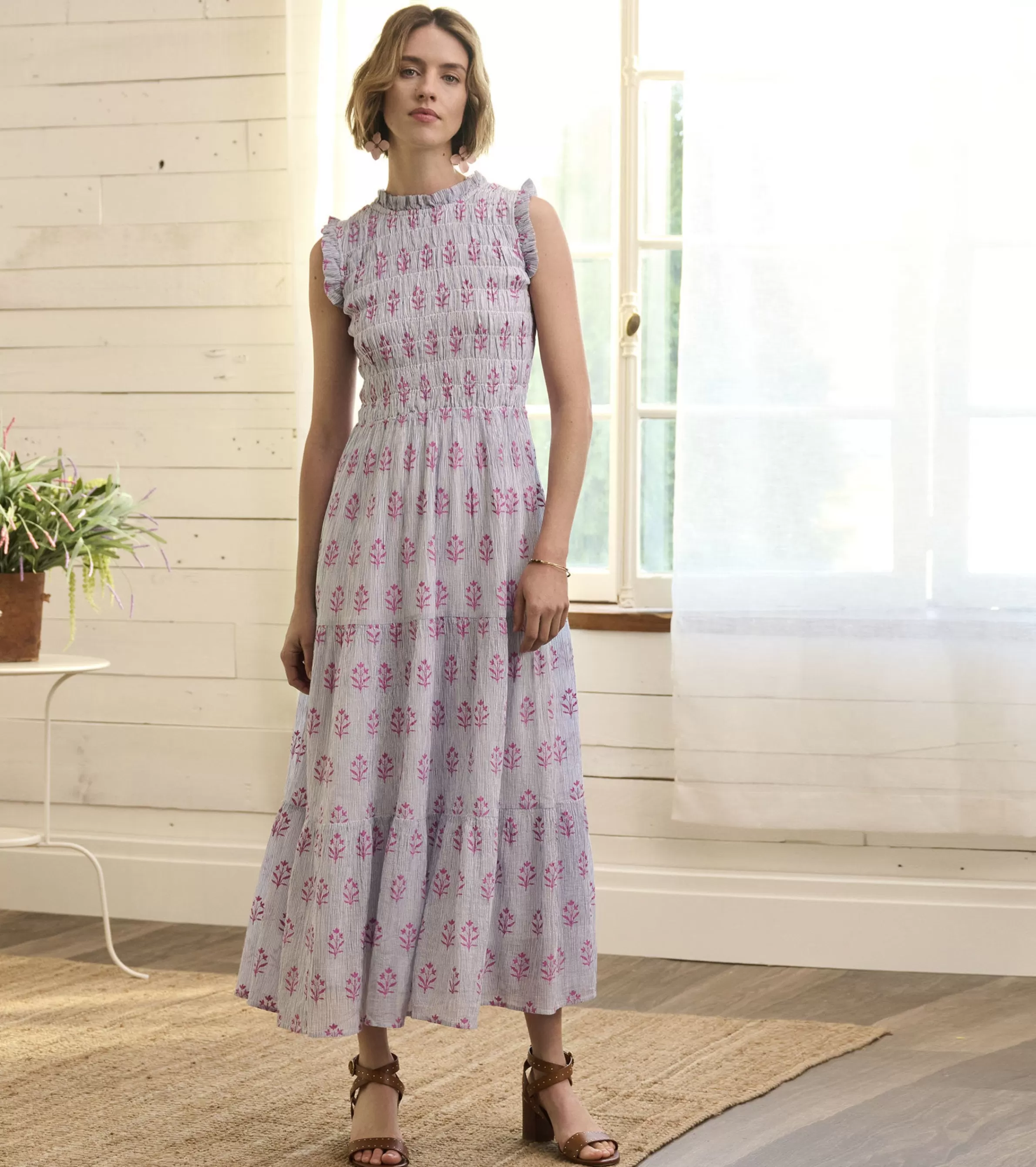 Women Hatley Dresses*Smocked Maxi Dress - Wildflower Seersucker