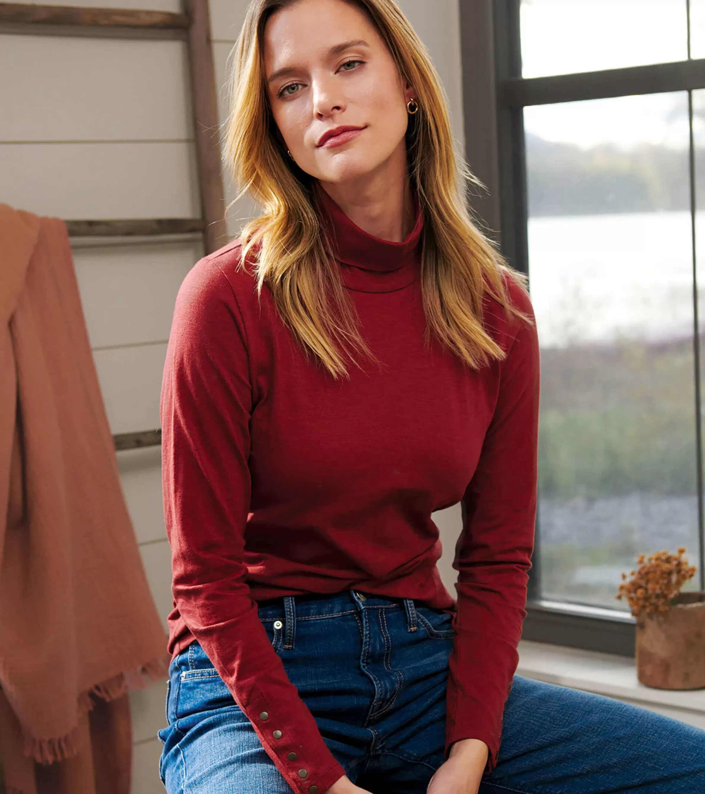 Women Hatley Tops*Snap Sleeve Turtleneck - Madder Brown